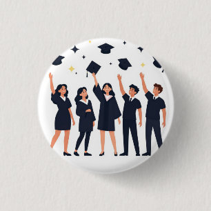 Happy Graduates Throwing Caps Celebration Button