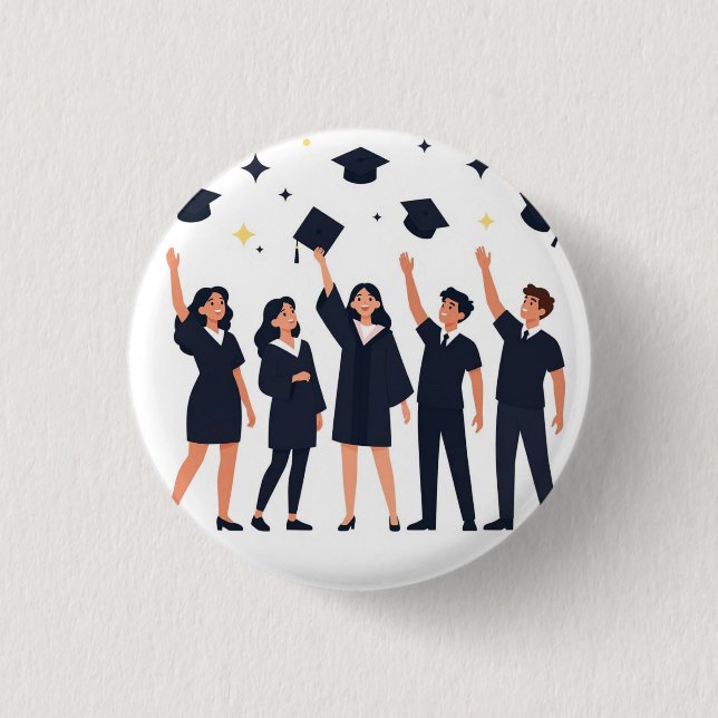 Happy Graduates Throwing Caps Celebration Button (Front)