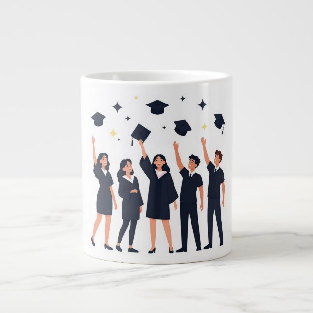 Happy Graduates Throwing Caps Celebration Giant Coffee Mug (Front)