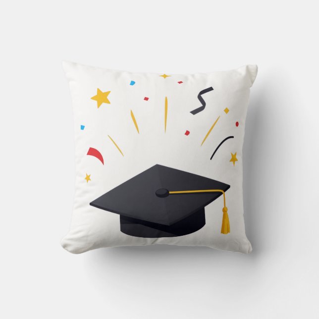 Happy Graduates Throwing Caps Celebration Throw Pillow (Front)
