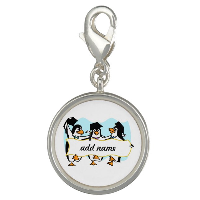 Happy Graduating Dancing Penguins w/Banner Charm (Front)