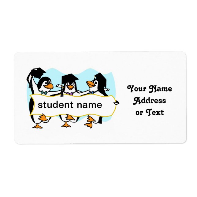 Happy Graduating Dancing Penguins w/Banner Label (Front)