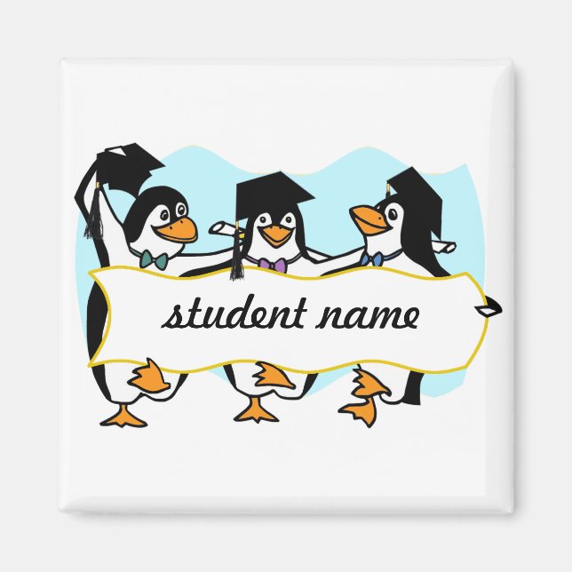 Happy Graduating Dancing Penguins w/Banner Magnet (Front)