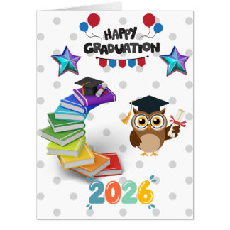 Happy Graduation 2026 - Cute Owl & Books Card