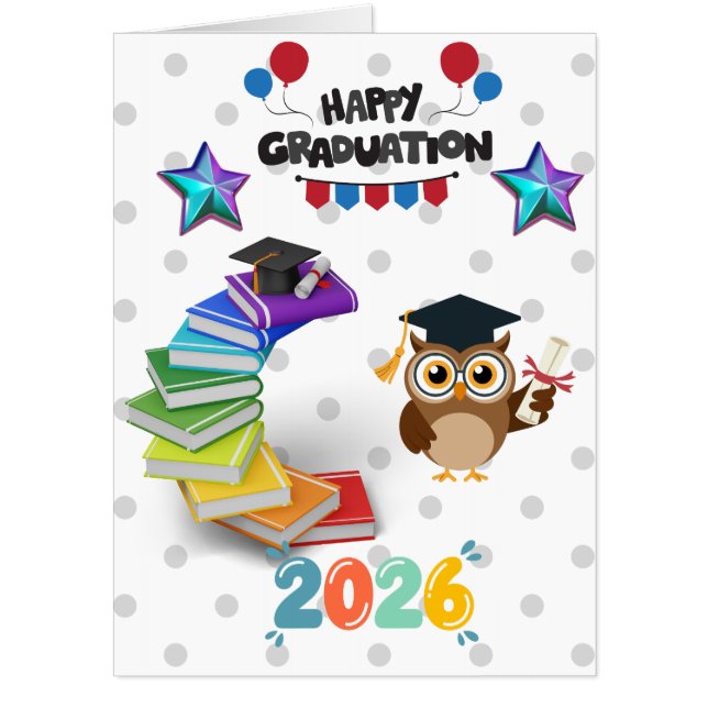 Happy Graduation 2026 - Cute Owl & Books  Card (Front)