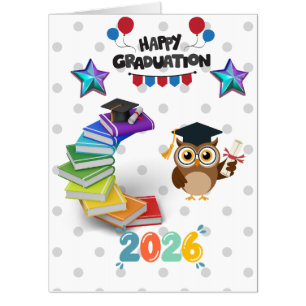Happy Graduation 2026 - Cute Owl & Books  Card