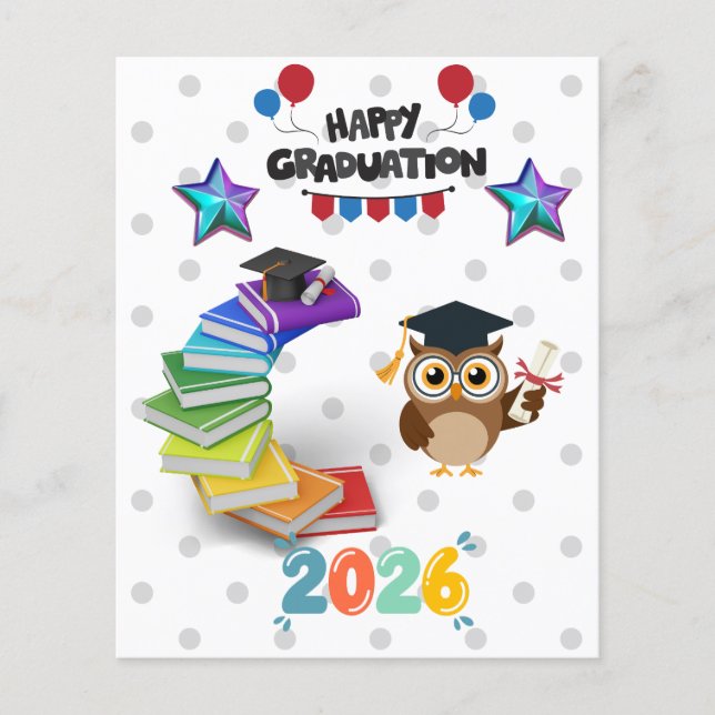 Happy Graduation 2026 - Cute Owl & Books  Flyer (Front)
