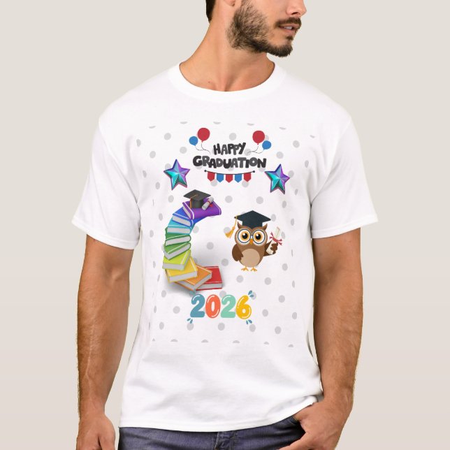 Happy Graduation 2026 - Cute Owl & Books  T-Shirt (Front)
