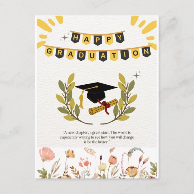 Happy Graduation Card with Floral and Tassel Illus (Front)