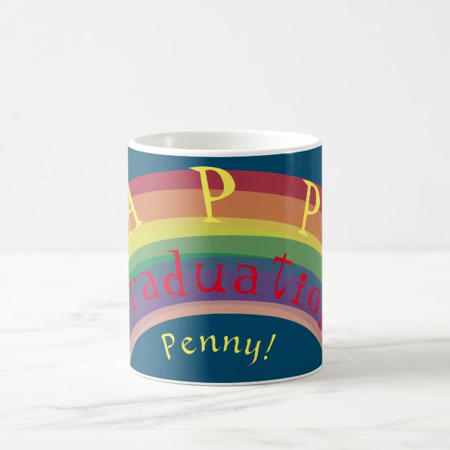 "Happy Graduation!"Custom Rainbow Text Coffee Mug (Center)