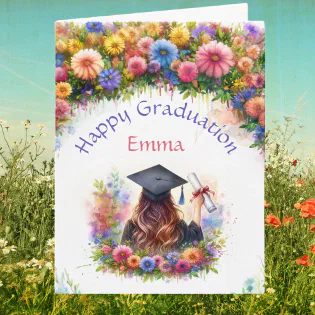 Happy Graduation Girl With Wildflowers Card