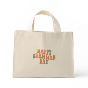 Happy Grammar Day Retro Wavy Mini Tote Bag