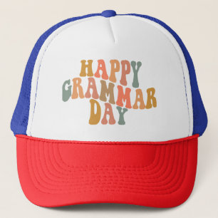 Happy Grammar Day Retro Wavy Trucker Hat