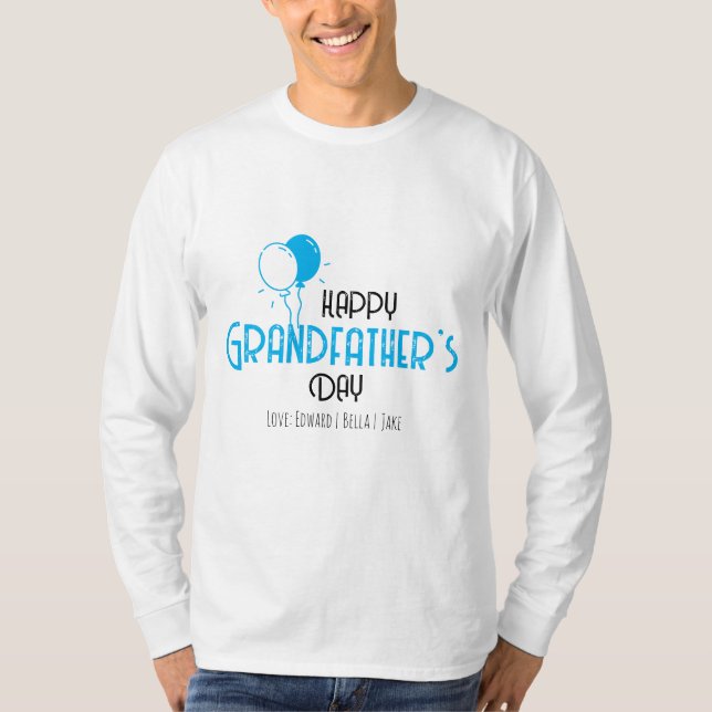Happy Grandfather's Day with Blue Balloons & Name T-Shirt (Front)