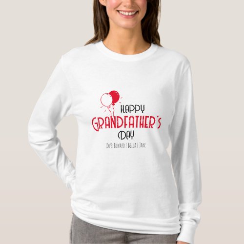 Happy Grandfathers Day with Red Balloons  Name T_Shirt