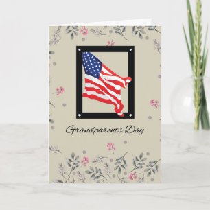 Happy Grandparents Day, American Flag with Flowers Card