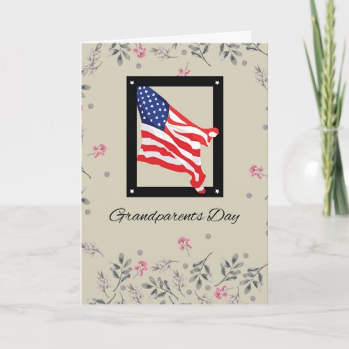 Happy Grandparents Day American Flag with Flowers Card