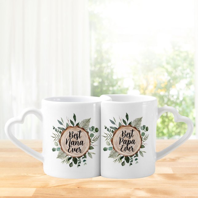 Happy Grandparents Day Best Papa and Nana Ever Coffee Mug Set (In situ Kitchen table)