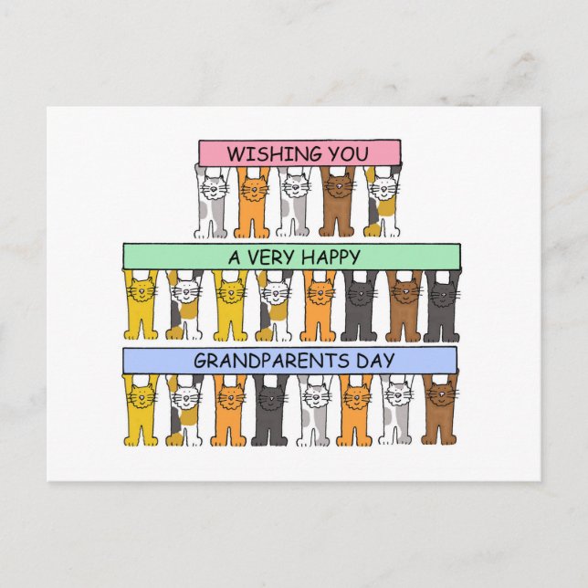 Happy Grandparents Day Cute Cartoon Cats Postcard (Front)