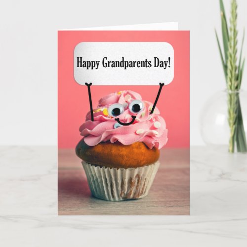 Happy Grandparents Day Cute Cupcake With Sign Holiday Card