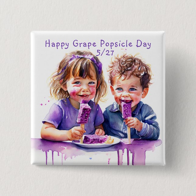 Happy Grape Popsicle Day  May 27th Food Holiday Button (Front)