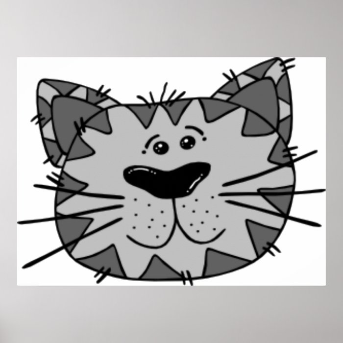 Happy Gray Cartoon Cat Print