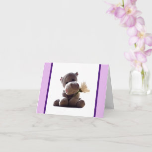 Happy Gray Hippo Holding Daisy, Cute Love Photo Card