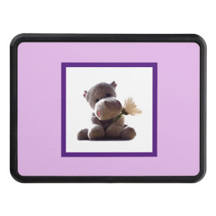 Happy Gray Hippo Holding Daisy, Cute Love Photo Hitch Cover