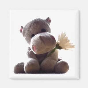 Happy Gray Hippo Holding Daisy, Cute Love Photo Magnet
