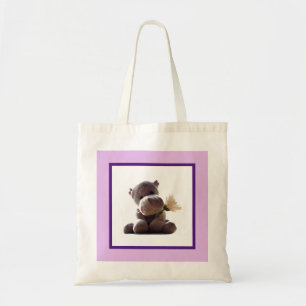 Happy Gray Hippo Holding Daisy, Cute Love Photo Tote Bag