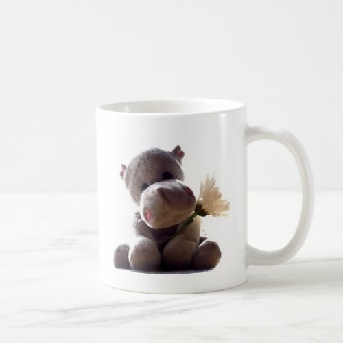 Happy Gray Hippo with Daisy Drawing Photograph Coffee Mug