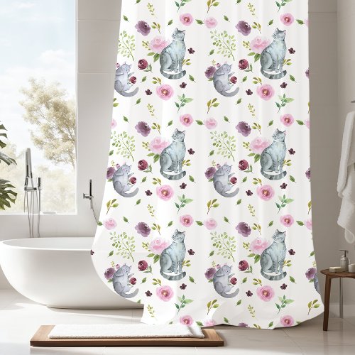 Happy Gray Kitty Cats Pattern Shower Curtain