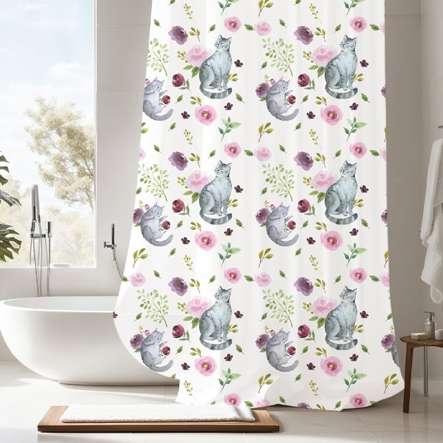 Happy Gray Kitty Cats Pattern Shower Curtain (Creator Uploaded)
