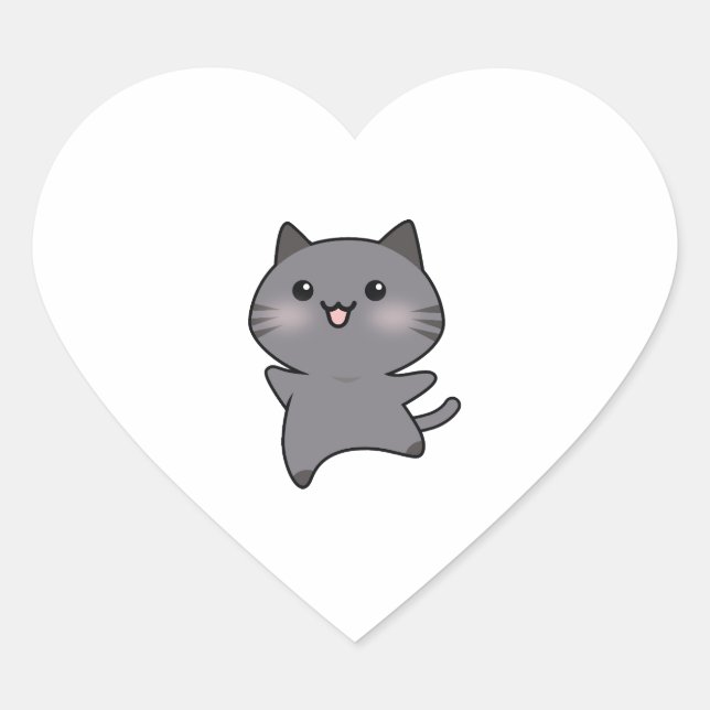 Happy Gray Walking Cat Cartoon Heart Sticker (Front)