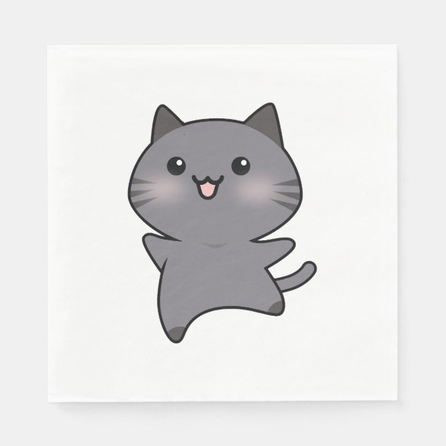 Happy Gray Walking Cat Cartoon Napkins (Front)