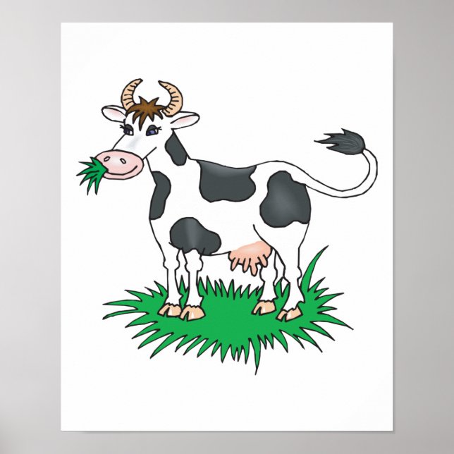 happy grazing cow poster (Front)