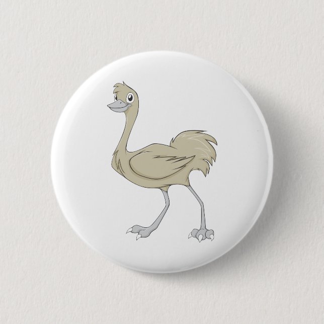 Happy Greater Rhea Cartoon Pinback Button (Front)