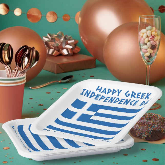 Happy Greek Independence Day Greek Flag Paper Plates (Multi)