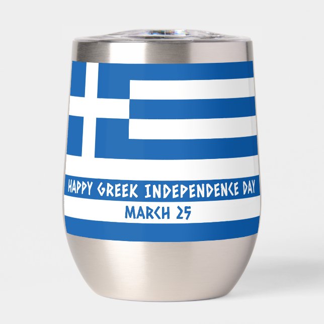 Happy Greek Independence Day Greek Flag Thermal Wine Tumbler (Front)