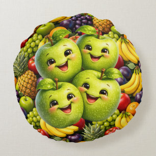 Happy green apples round pillow