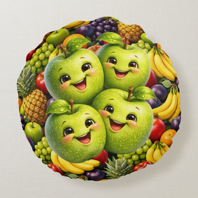Happy green apples round pillow (Back)
