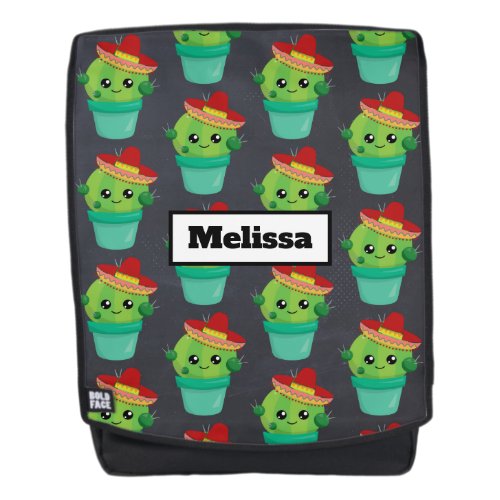 Happy Green Cactus in a Red Sombrero Pattern Backpack