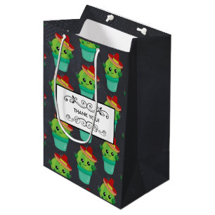 Happy Green Cactus in a Red Sombrero Pattern Medium Gift Bag