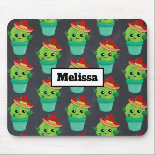 Happy Green Cactus in a Red Sombrero Pattern Mouse Pad