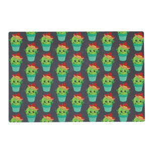 Happy Green Cactus in a Red Sombrero Pattern Placemat