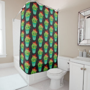 Happy Green Cactus in a Red Sombrero Pattern Shower Curtain