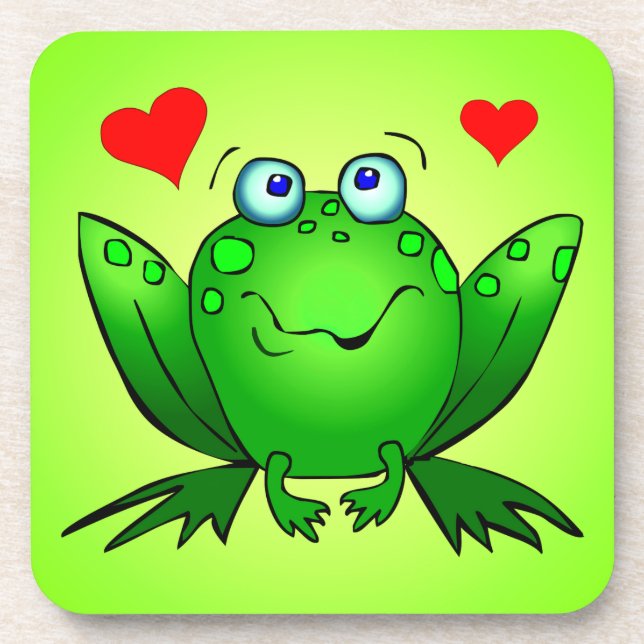 Happy Green Cartoon Frog Love Hearts Drink Coaster (Front)
