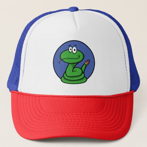 Happy Green Cartoon Snake Trucker Hat