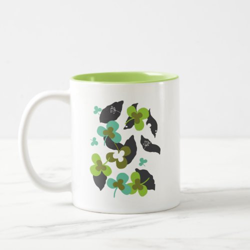 Happy Green Clover Leaves Art I Two_Tone Coffee Mug