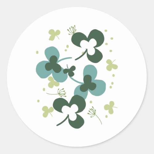 Happy Green Clover Leaves Art II Classic Round Sticker